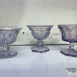 Set of very old Antique Sun color Purple Glass Goblets.